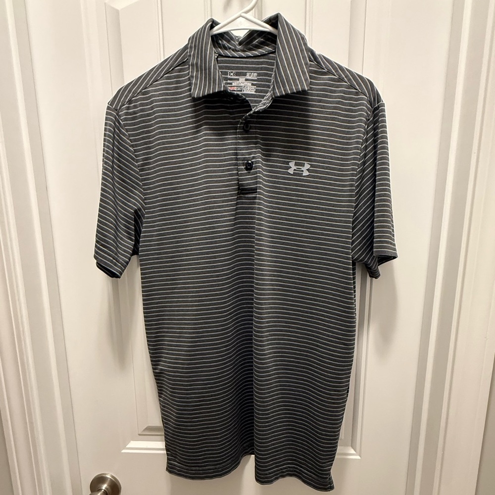 Under Armour Men's Polo in Dark Gray Stripes